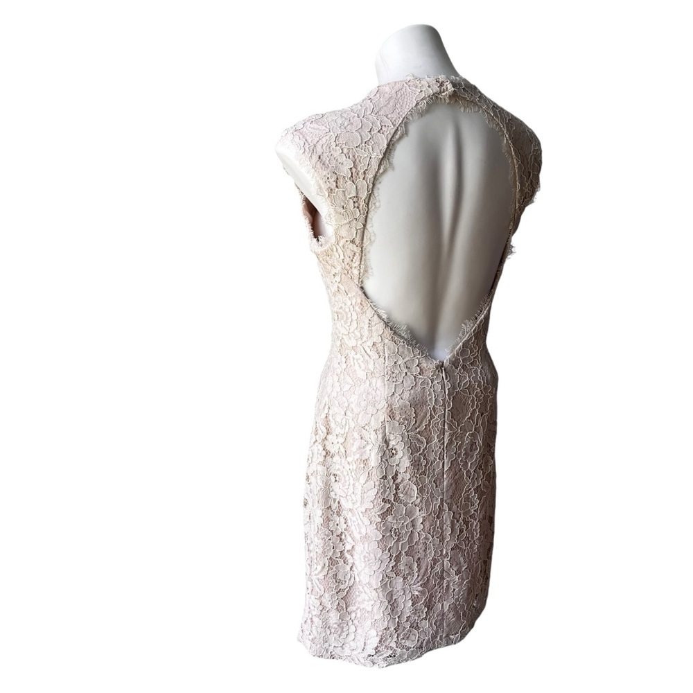Aidan By Aidan Mattox Beige Open Back Lace Sheath Dress, Sz 8 - Picture 8 of 15
